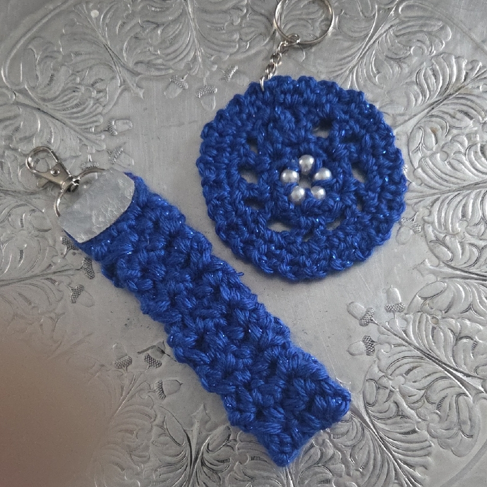 Blue Crochet Keychain Set